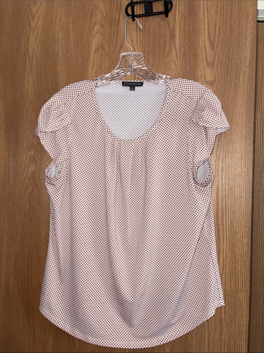 Adrianna Papell Pink Polka Dot Ruffle Sleeve Scoop Neck Blouse